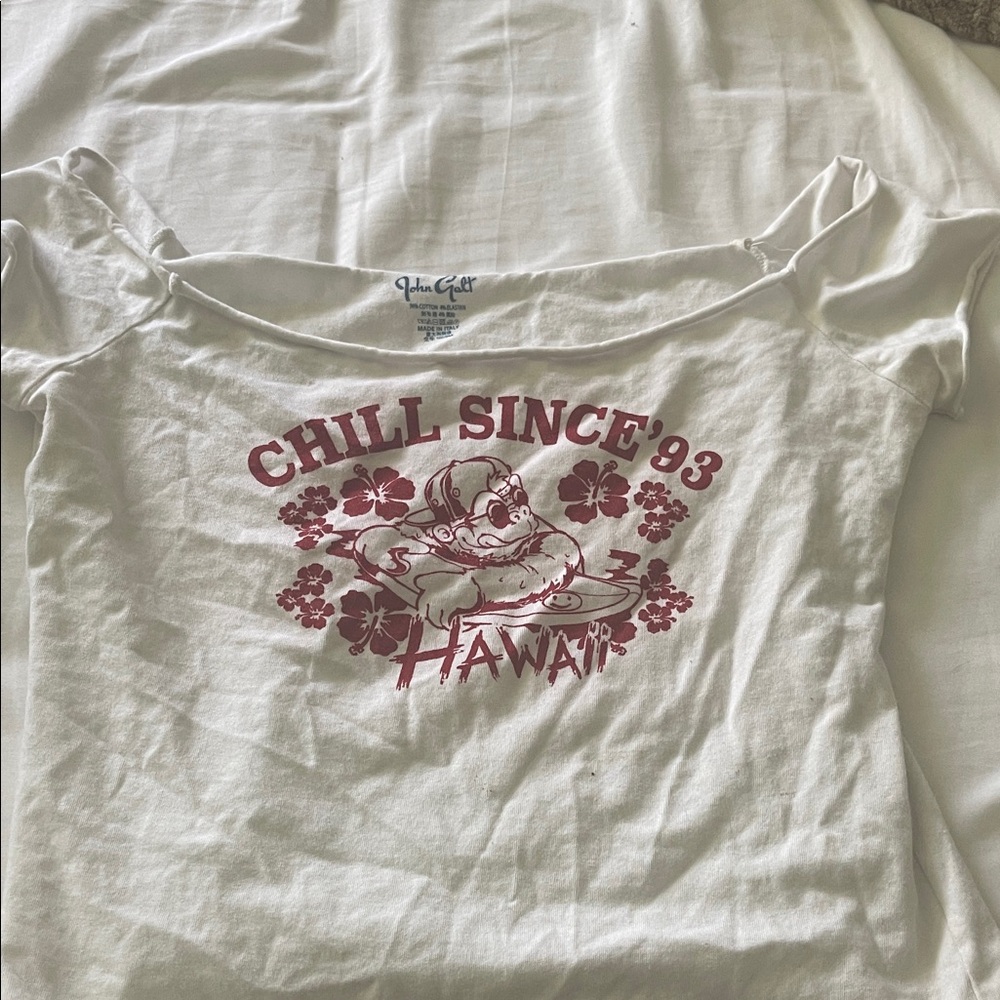 Brandy Melville White Top with Blue Graphic
